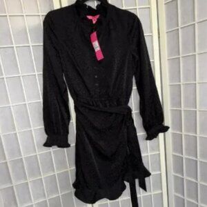 LILLY PULITZER Abriana Sexy Classy Black Leopard Woven Wrap Dress Ruffle Ribbed